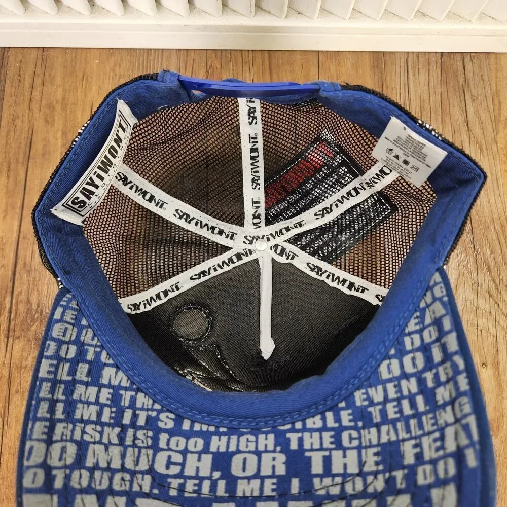 SAYiWON'T Trucker Hat Cap Blue Black Mesh Snapback Motivational Logo Thunder